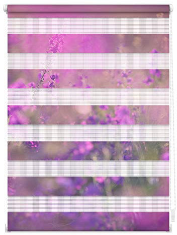 Lichtblick Doppelrollo Klemmfix ohne Bohren mit Motiv, Blumenwiese - Fuchsia Violett, Blickdicht, Made in Germany, Klemmträger 90 cm x 150 cm (B x L)
