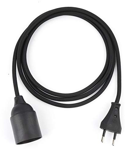 5m Plug-In Lampe SCHWARZ, Textilkabel mit Lampenfassung aus Thermoplast (GLATTMANTEL) mit Eurostecker