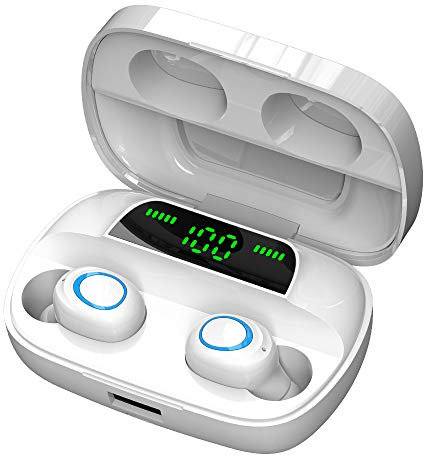 Rayfit Mini écouteurs Bluetooth 5.0 sans Fil stéréo Intra-Auriculaires avec Microphone Mains Libres avec boîtier de Charge Portable Bluetooth pour iPhone Samsung Huawei Android iOS