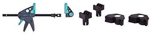 Wolfcraft 3036000 PRO 65-150-W barrilete-sargento de mesa (apto para todas las mesas) PACK 1, Negro + 6174000 4 mordazas de plástico