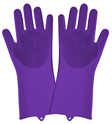 MWBLN Dishwashing gloves,2Pcs=1 Pair Silicone Kitchen Cleaning Dishwashing Gloves,Magic Scrubber Rubber Dish Washing Gloves,Tools Kitchen Gadgets Purple
