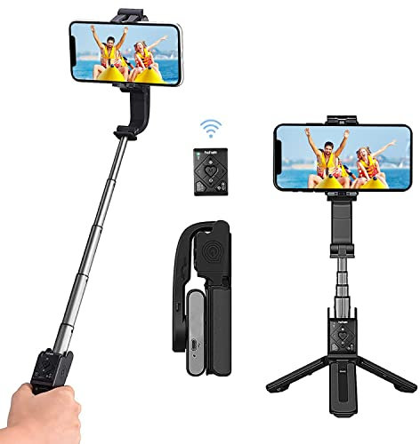 hohem Q 4 in 1 Selfie Stick, Portable Tripod Gimbal stabilizer with Built-In Extension Rod, APP Interaction and remote-control phone gimbal, Auto Balance and auto face tracking gimbal for Vlog, Black