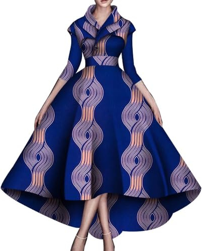 African Dresses for Women A-line Floor-Length Dress Traditional Ankara Kente Print Evening Dress