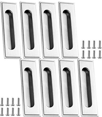 NC DBAILY Recessed Sliding Handle, 8 x Oval Sliding Door Handles Flush Door Handles with Screws Stainless Steel Durable for Hardware Drawer Cabinets