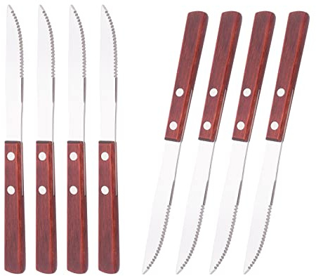 Uniturcky Dinner Knives Set of 8, Steak Knife with Wooden Handle, Stainless Steel Serrated Steak Knives, Flatware Cutlery Table Knife, Thick-Grip Wood Handle Steak Knife Set - 8.15 Inch