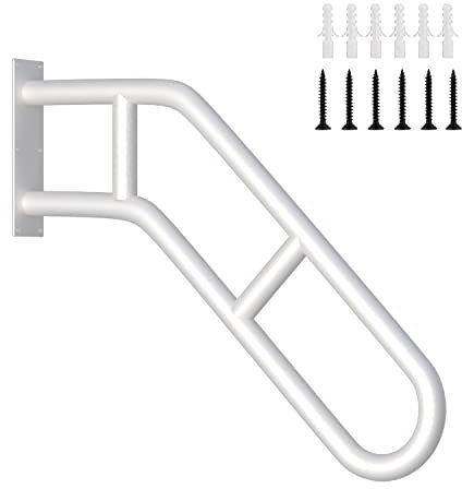 Upgraded Stair Handrails for 1-3 Steps, 27 Bent Handrails for Outdoor Steps, Wall Mounted Stair Railing U-Shaped Safety Grab Bar with 2 Anti-Skid Crossbar for Garage, Porch, Garden, Yard