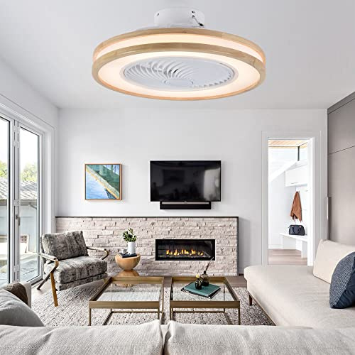 Moderno LED Dimmerabile Legno Ventilatore Da Soffitto Con Luce E Telecomando Silenzioso Motore DC Reversibile 6 Velocità Per Camera Da Letto Soggiorno Plafoniera Con Ventilatore-A