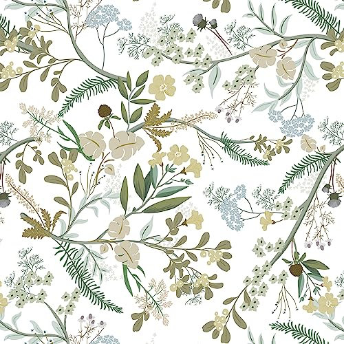 CiCiwind Papier peint autocollant motif fleurs 40 x 300 cm Blanc jaune marron vert fleur feuille papier peint auto-adhésif revêtement mural imperméable film adhésif pour meubles mur