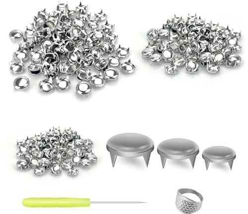 600stk Kuppel Punk Nieten Nieten, 4 Krallen Runde Stud Punk Niete, für Leder DIY Handwerksprojekte, Herstellung Taschen, Gürtel, Schuhe, Kleidung, Jeans (8/10/12mm, Silber)