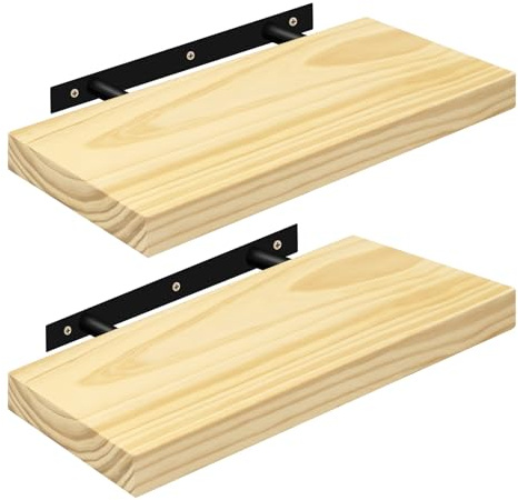 eSituro Wandregal Holz 2 Stück, Regal Wand, Hängeregal, Schweberegal, Regalbrett40x19x3,5 cm, für Küche Wohnzimmer Schlafzimmer, Wandboard mit unsichtbarer Halterung, Holzoptik