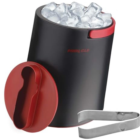 Pinacle Isolierter Eiskübel für Partys mit Zange, die in den Deckel passt – Edelstahl-Eiskübel für Cocktailbar mit klappbaren Griffen für Innen- und Außenbereich, BPA-frei, Rot
