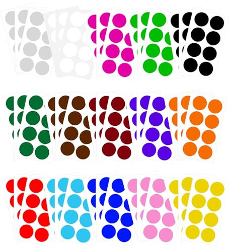 iLamvie 360 Stück Klebepunkte Bunt, 5cm Beschreibbar Punkte Aufkleber Markierungspunkte Selbstklebend für Klassenzimmer, Büro, Zuhause, Klassifizierung, Kunst, DIY (15 Farben)