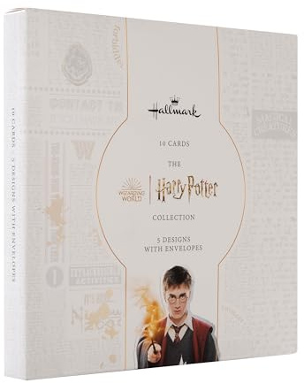 Hallmark Geburtstagskarten, Multipack Geburtstagskarten, Harry Potter Geburtstagskarte, 10 Stück, 5 Designs mit Umschlägen | Hedwig, Hermine Granger, Crookshanks, Ron Weasley, Hagrid, Hogwarts-Wappen, Größe 16 x 16 cm, weiße Umschläge, innen blanko