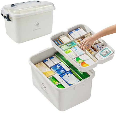 YBCCBY Medikamenten Aufbewahrung Hausapotheke mit Tragegriff Medizinbox Doppellagiger Aufbewahrungsbox Medikamentenbox Organizer Apothekenbox Medikamentenkoffer Medikamentenkiste für Arzneimittel