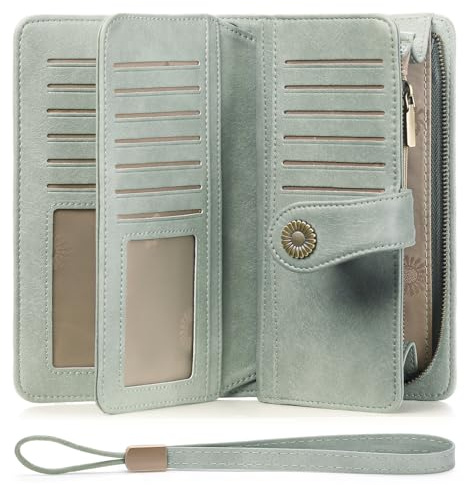 SENDEFN Geldbörse Damen Leder Portmonee Gross Frauen Clutch RFID Schutz Blocking große Kapazität Lang Geldbeutel mit 24 Kartenfächer und Portemonnaie Abnehmbare Handschlaufe