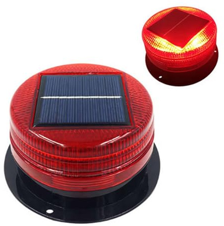 Luces solares intermitentes de emergencia, luz de advertencia, luz estroboscópica LED inalámbrica, luces ámbar con base magnética para coche, vehículo, camión (rojo)