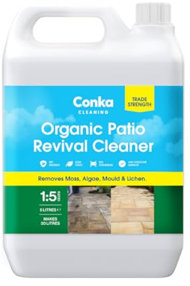Conka Cleaning Organic Patio Cleaner, Moss & Algae Remover, Patio Cleaner, Algae, Moss, Mould, Lichen Remover, Outdoor Multisurface Cleaner, Decking Cleaner, 5Ltr