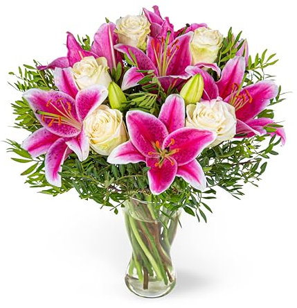 Pink Lilies and Rose Bouquet – Birthday Gift – Thank You Blooms – Anniversary Surprise – Occasion Arrangement – Get Well Present – Elegant Fresh Cut Flowers – Luxury Floral Display - Standard