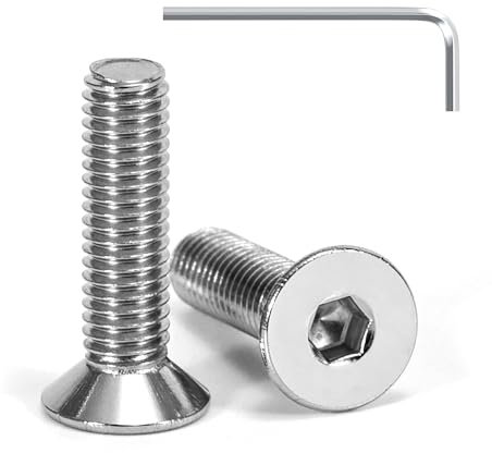 Tunejoy Tornillo Avellanado M5 x 20 mm Tornillos de Cabeza Avellanada Hexagonal de Acero Inoxidable A2 V2A Norma DIN 7991 con llave Allen Rosca Completa 20 Piezas