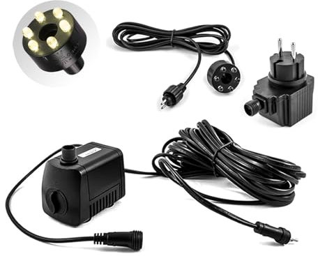 CLGarden Wasserpumpe mit LED Licht warmweiß Springbrunnen Pumpe SP1 klein für Gartenbrunnen Miniteich, 12V