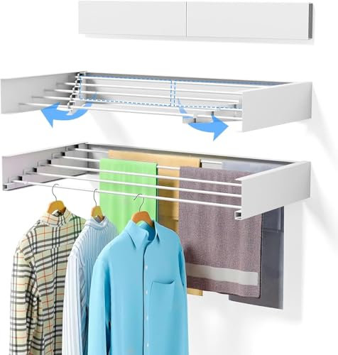 Dekohome Étendoir mural extensible pour intérieur et extérieur, supporte jusqu'à 25 kg, facile à installer et à utiliser, idéal pour optimiser l'espace, résistant, discret et moderne, 80 x 40 x 10 cm