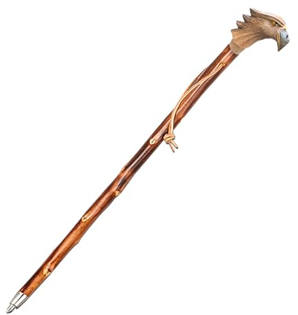 Jagd-Schnitzerei Peter® Wanderstock Holz mit handgeschnitztem Adlerkopf- 5 Farben - Sympolen Sternzeichen 98-170 cm Gravur BIS ZU 15 Zeichen IM Preis ENTHALTEN