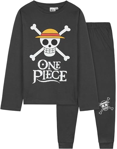 One Piece Pigiama Bambino Set, Lungo Pigiami Bambini T-Shirt e Pantaloni, Abbigliamento da Casa Set, Regalo Ragazzo (11-12 Anni, Grigio)