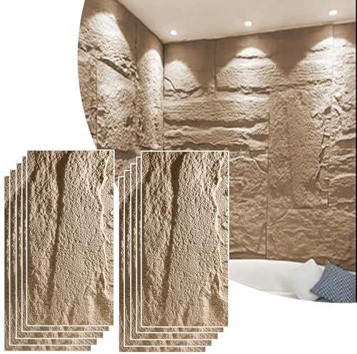 Faux Stone Wall Panel Exterior Interior, Waterproof PU Wall Covering Panels, 3D Wall Decor Paneling Wainscoting, Stacked Stone Siding Panel(Brown,10pcs)