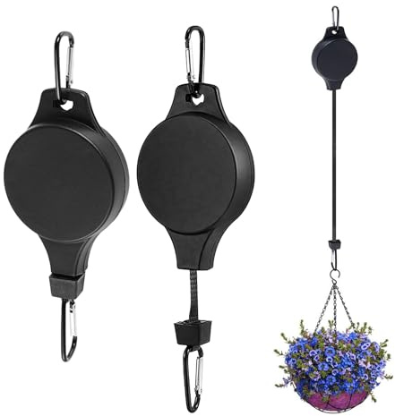 HFMYGS 2 Stück Einziehbare Pflanzenrolle, Blumenampel Halterung, Blumenampel Einziehbarer Haken,Verstellbarer Hängetopf für Pflanzen Ampelaufzug Haken, Aufhänger für Gartenkörbe