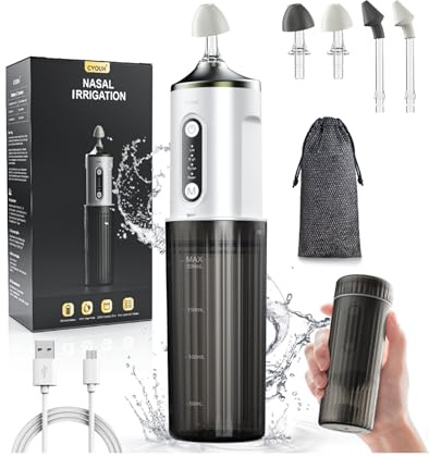 CYOUH Electric Nasal Rinse Machine 200ml for Adults & Kids, Cordless Sinus Cleaner with 4 Nozzles & 30 Salts, USB-C Charge, Gentle Nasal Irrigation Device for Sinus Relief & Allergy (Grey)