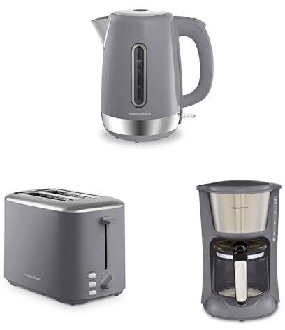 Morphy Richards Equip Bundle, Kettle, Toaster and Filtered Coffee Machine, 1.7L Fast Boil Jug Kettle, 2 Slice Variable Browning Toaster, Perfect Pour Filter Coffee Maker, Grey, 102787|222068|162505