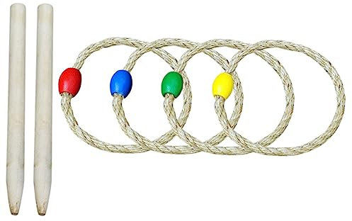 TOYANDONA Ringwurfspiel Holz 6 Stück Mit 2 Rundstäben Und 4 Ringen Bunt Kompaktes Wurfspielzeug Zur Hand Augen Koordination Für Kinder Und Familienspiele Indoor Outdoor