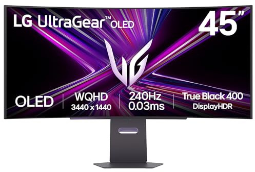 LG UltraGear OLED GX9 Gaming Monitor 45GX900A-B - WOLED Ultrawide QHD 1440p Curved 45 Inch, 240Hz, 0.03ms, DisplayHDR 400, Speakers, DP1.4(DSC), HDMI 2.1, USB- C