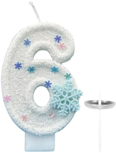 Ovanda Kerze 6 Geburtstag, Glitzernde Zahlenkerze Geburtstag, Zahl 6, 3D Blue White Geburtstags Kerzen mit Schneeflocke, Schneeflocke Kuchen-Kerzen, Toppers für Mädchen, Geburtstagsdekorationen