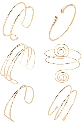NOIMTTY 6 Pcs Gold Arm Cuff Jewelry for Women - Adjustable Minimalist Boho Upper Arm Cuffs Bracelet Bangle Set for Beach Party Festival Gifts