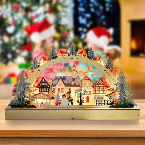 Weihnachtsdeko Innen，Weihnachtsdeko Holz，Weihnachtsstadt Mit Beleuchtung，Weihnachtshaus Beleuchtet，Weihnachtsdorf Mit Beleuchtung，Batteriebetrieben, Traditioneller Stil, Weihnachtsdorfszene (A)