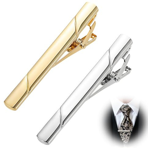 2Pcs Pinces à Cravate Pour Homme, Pince à Cravate Cuivre, Slim Col Chemise Clips Set, Classique D'accessoires, Mode Costume Cadeau, pour Mariage Affaires Réunion