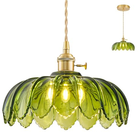 Glas-Hängelampe-Kücheninsel, Vintage-Hängeleuchte-Leuchte aus Messing, Verstellbare Grüne Küchen-Pendelleuchte-Deckenleuchte, Geeignet für Hängelampe Wohnzimmer, Flur, Leuchtmittel Nicht Enthalten