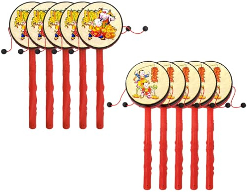 Tambour à main 10 pièces, tambour rotatif traditionnel chinois, hochet de singe, Instrument de Percussion pour enfants