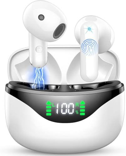 Ordtop Cuffie Bluetooth, Auricolari Bluetooth 5.3 con 4 HD ENC Cancellazione Rumore Mics, 36 Ore HiFi Stereo Cuffiette Bluetooth con LED Display USB-C, IP7 Impermeabili Cuffie Wireless per Android/iOS