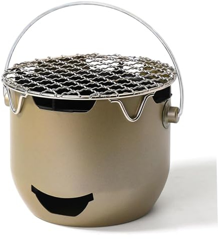 CAKEEYUM Bärbar kolgrill liten mini-grill med handtag för utomhusmatlagning rostfritt stål bordsskiva kolspis för camping picknick 1-2 personer använd olivgrön