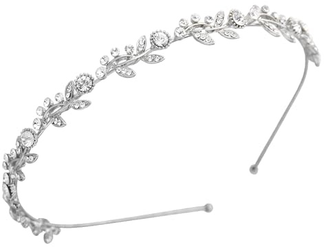 Silbernes Strass-Blatt-Tiara-Haarband für die Braut, Braut-Haarschmuck aus Metall für die Hochzeit, Kristall-Haarschmuck für Damen