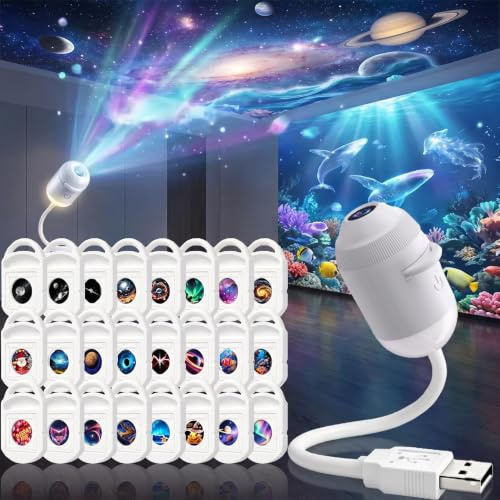 Usper Galaxy Projector Night Light, Galaxy Sternenhimmel Projektor HD Smart | 5D Holographic Nachtlicht USB 2-In-1 Star Projector, Ozean Projektor Lampe Unterwasserwelt 360° Drehung