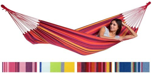 AMAZONAS Tahiti amaca | Impermeabile e resistente ai raggi UV | Morbido materiale EllTex | Colori vivaci e cordini extra lunghi | Superficie di riposo 200x100 cm | Portata fino a 120 kg (Vulcano)