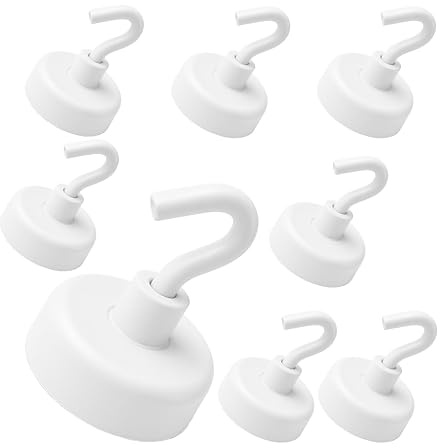 Master Magnetics vit magnetisk krok set – 2,5 cm diameter, 3,8 cm höjd, 4,1 kg drag, paket med 8, MHHH9X8