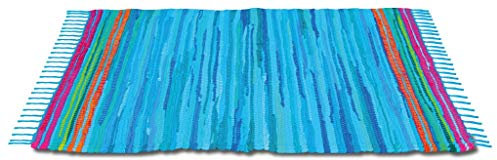 Bestlivings Alfombra de retales, 60 x 90 cm, de algodón tejido a mano, color azul oscuro, muchas variaciones