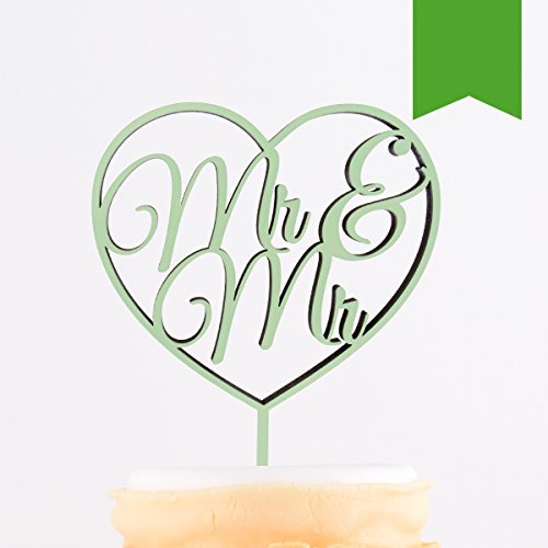 KLEINLAUT 3D-Schriftzug Cake Topper Mr. & Mr. im Herz in Größe: 25 x 32,3 cm - Dekobuchstaben - 32 Farben zur Wahl - Grün