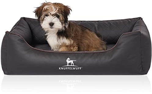 Knuffelwuff Orthopädisches Hundebett Madison aus laser-gestepptem Kunstleder M-L 85 x 63cm Schwarz - abnehmbarer Bezug - leicht zu reinigen - für große, mittelgroße und kleine Hunde