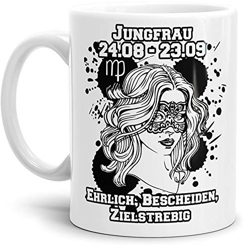Sternzeichen-Tasse Jungfrau - Weiss - Geburtstag/Astronomie/Sternen-bilder/mit Spruch/Witzig/Kaffeetasse/Mug/Cup - Qualität Made in Germany