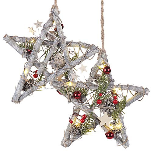 Britesta Adventsstern: 2er-Set Deko-LED-Sterne, Nussholz, echte Pinienzapfen, handgefertigt (LED-Deko-Weihnachtsstern, Weihnachtssterne, Leuchten)